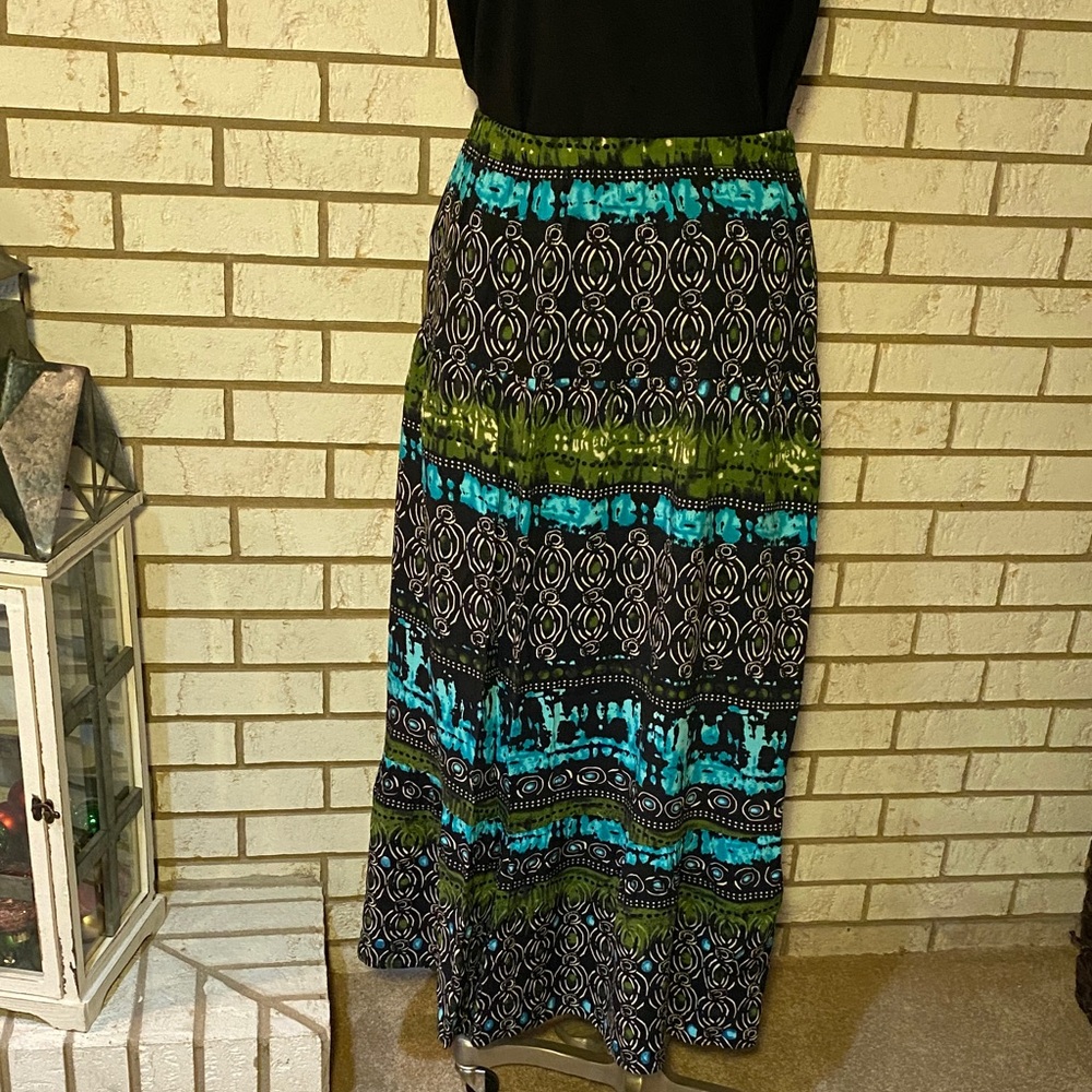 Patterned Midi Skirt - Black, Green, Blue